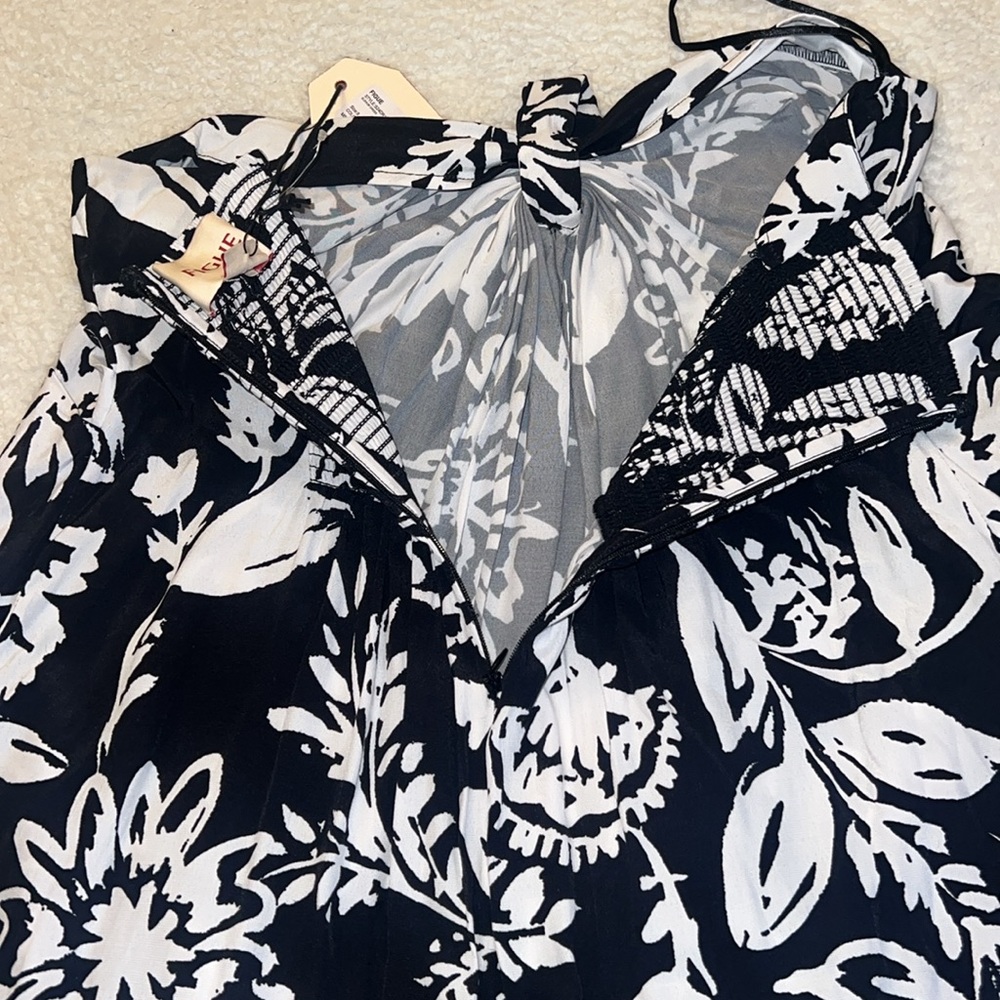 Figue Elenor Halter Maxi Dress Black White Floral Print Size 8 NWT - Picture 8 of 12